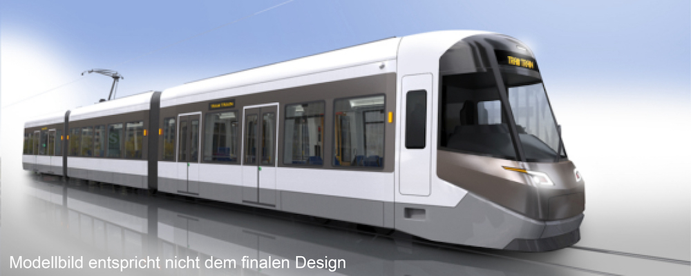 Modellbild der Regional-Stadtbahn Linz (entspricht nicht dem finalen Design)